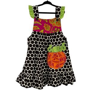 La Jenns Orange Brown Polka Dot Ruffle Pumpkin Sleeveless Dress Girls 8